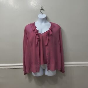 Valerie Stevens 2pc Silk Blouse w/Matching Camisole Pink Sz 3X Minimalist Office